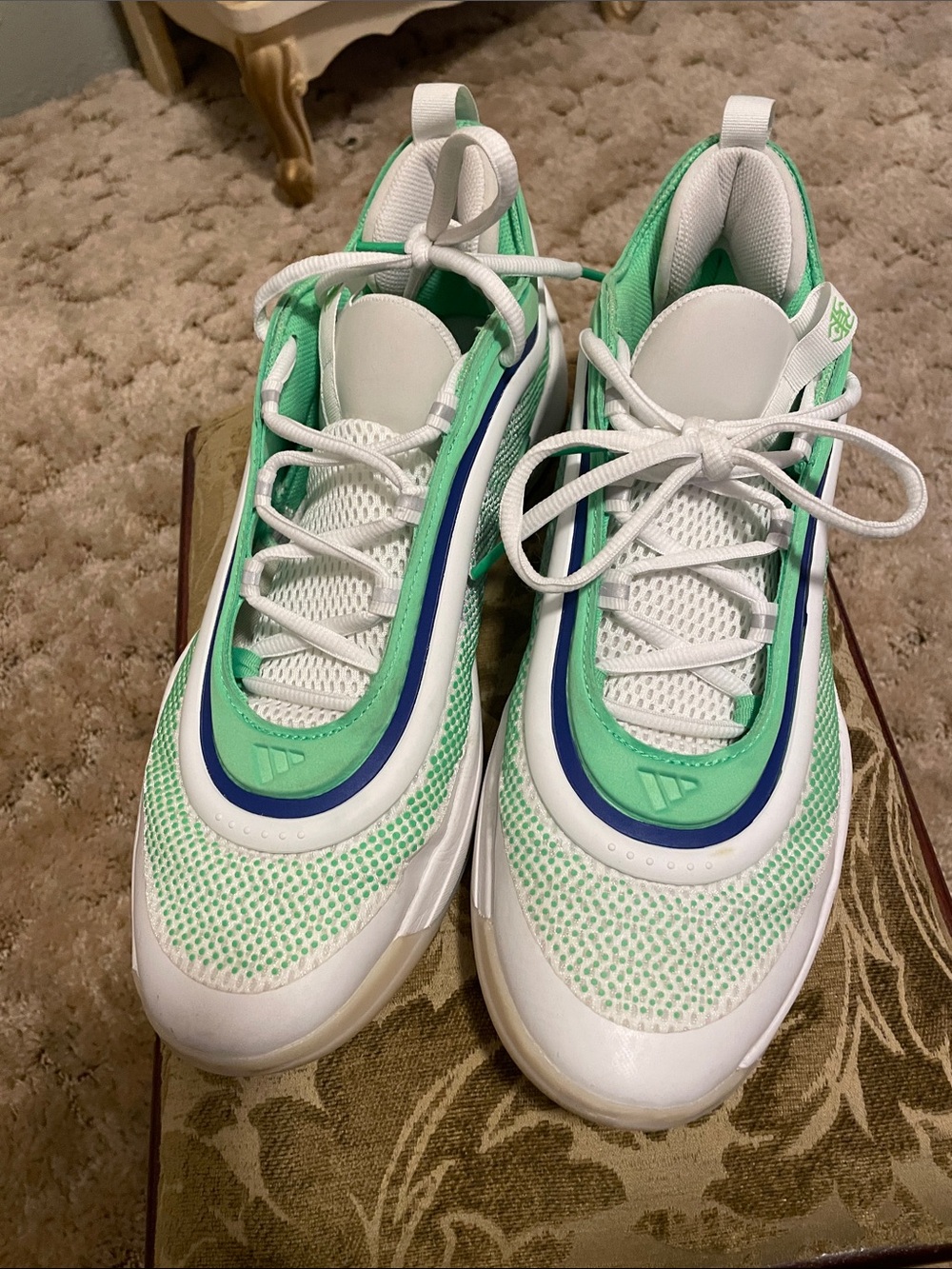 adidas Men's White Mint Green and Blue Athletic Sneakers